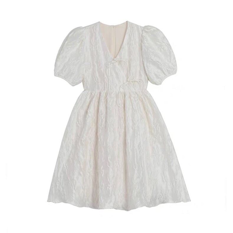 decplace/设计法式复古v领连衣裙黑色高腰小，女装连衣裙，dec place