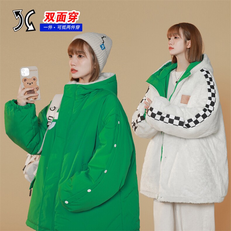 两面穿连帽加绒排扣棉衣男女双面棉服情侣棉袄外套3328-P80控118,男装棉衣,星座207