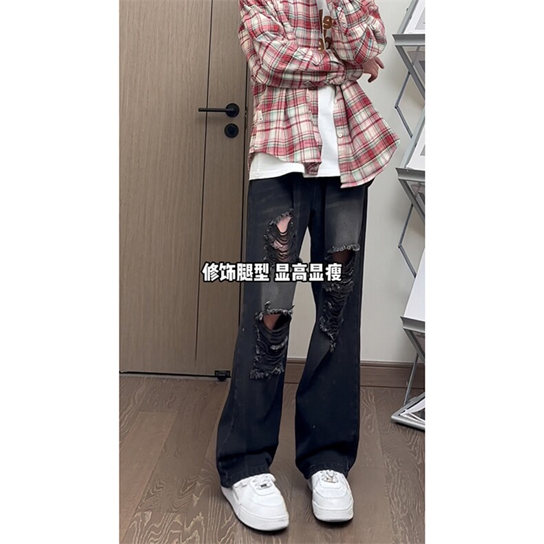 26春款撕裂垂坠oversize裤美式街头破洞牛仔阔腿裤K547TP45控68,男装休闲裤,电商A102B