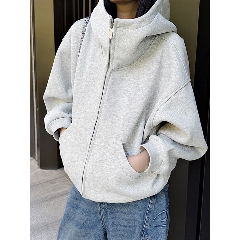 抖音得物高品质25秋冬美式高街宽松结构防风高领连帽卫衣外套W60，男装卫衣，电商A486