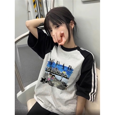 黑袖拼白灰
