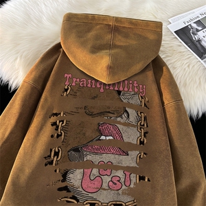 秋冬美式重磅水洗复古连帽卫衣潮流大码潮牌做旧男XZ517A-BK16622图片