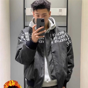 立领印花皮棉衣图片