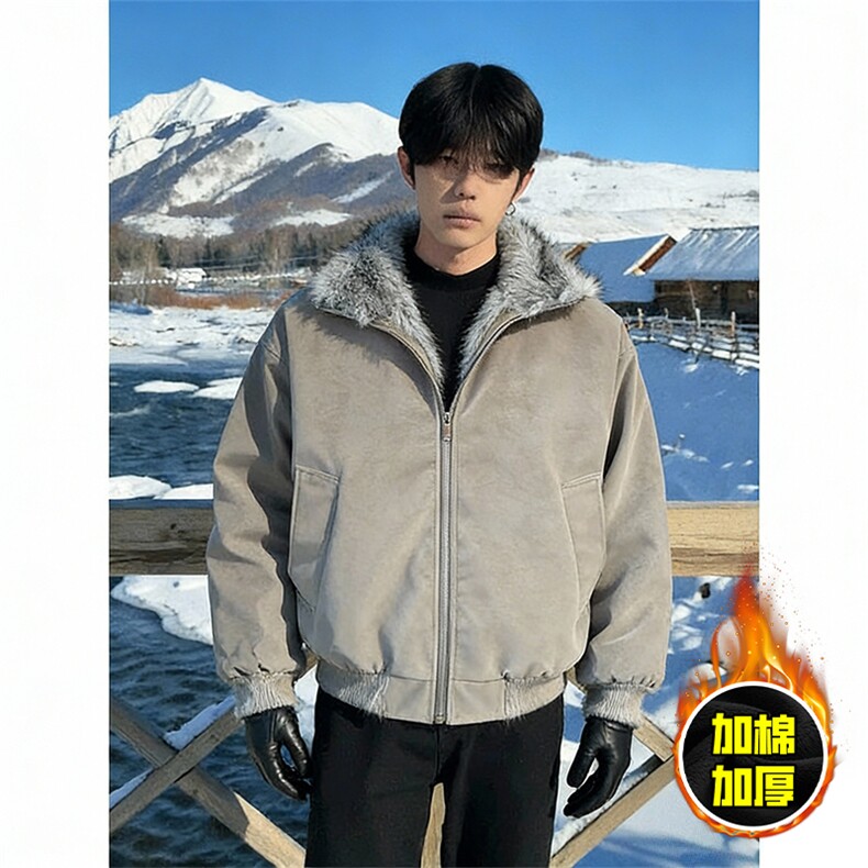 现货高品质美式高街重磅座山雕毛毛领pu皮棉衣男女加厚棉服冬外套，男装皮衣，电商A486