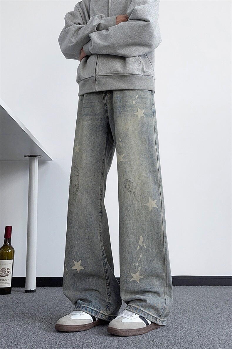 B221美式ins高街修身五角星微喇牛仔裤LK25580-特P45控78,男装牛仔裤,电商B221