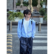 C316CS2521P68拼接撞色长袖衬衫假两件衬衣时尚百搭蓝色潮，男装衬衫，电商C316