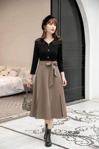 拼接开叉连衣裙，高端大气，两色四个尺码，女装连衣裙，依柏璐