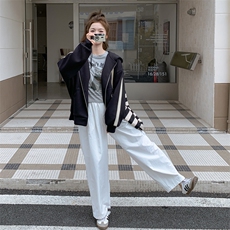 减龄撞色条纹连帽黑色卫衣外套女春秋2025新款小个子上衣流行爆款，女装短外套，2C372