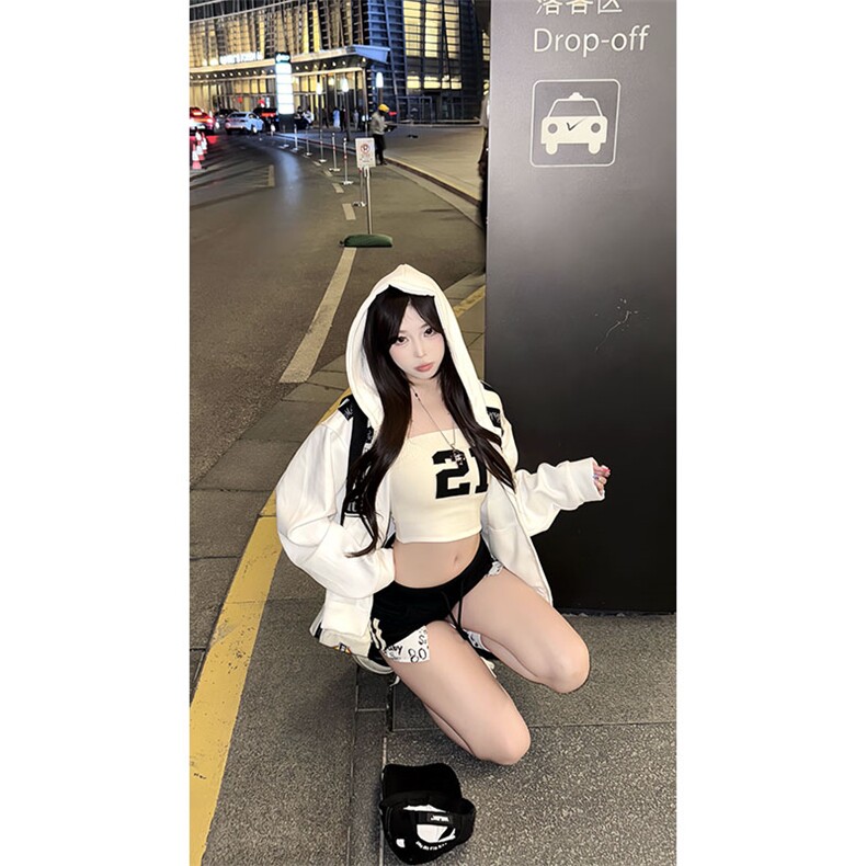 高品质春装新款美式高街潮牌解构设计休闲连帽卫衣男女慵懒风外套,女装短外套,电商A443