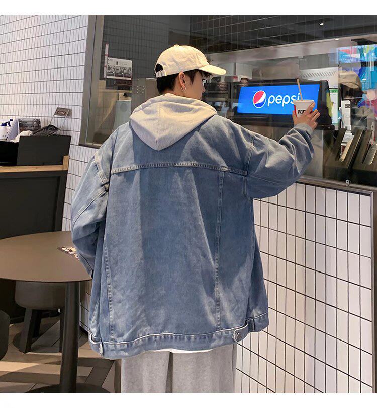 假两件连帽外套男秋冬水洗牛仔夹克ins潮宽松百搭衣服JK6058-p70,男装夹克,星座1008-2