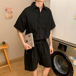 潮ins休闲宽松hiphop连体套装夏季工装高街暗黑连体裤  W1149-P62图片