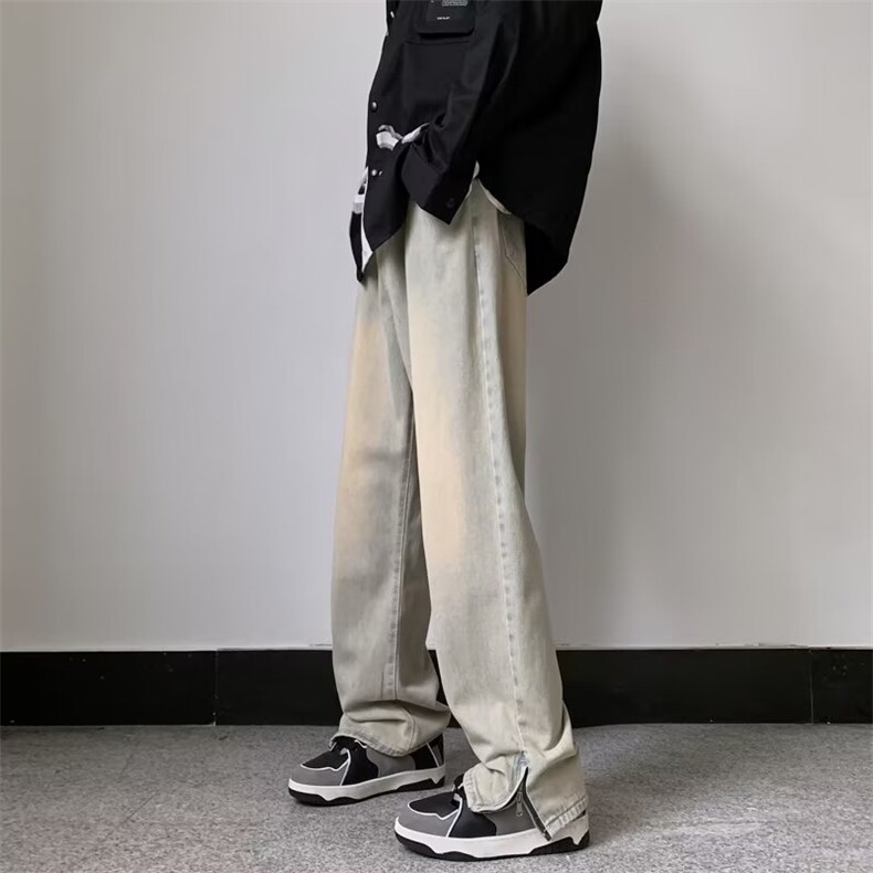 男春秋新款休闲直筒裤黄泥拉链牛仔裤N240P40,男装牛仔裤,星座1116-2