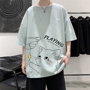 YT26129-P30 亚短袖t恤男大码五分袖男宽松七分袖 港风模特图片