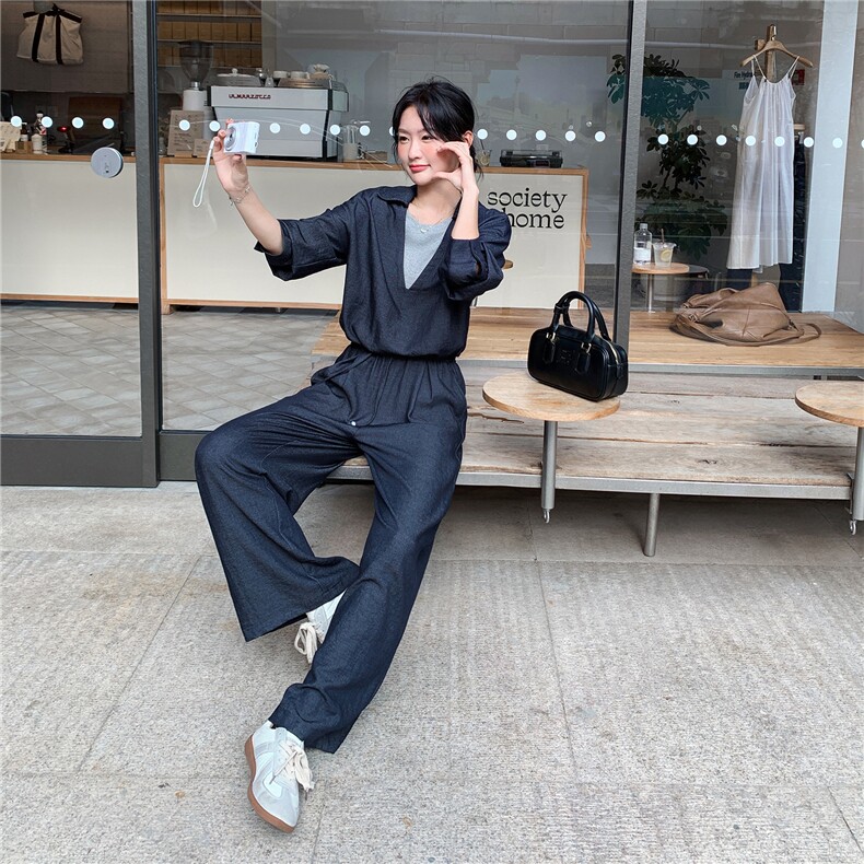 【新品现货】假两件上衣阔腿裤时尚两件套装5101-P160-K238,女装套装/套裙,2C126