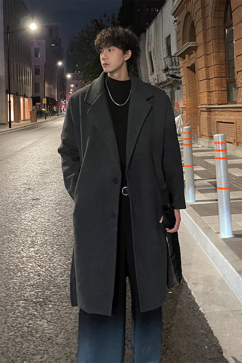 秋冬毛呢大衣男潮时尚百搭风衣宽松中长外套MN9568/P100加棉P110,男装风衣,电商B316