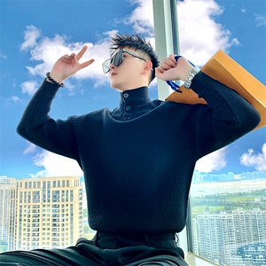 AM206/P88控118秋季社会小伙潮流纽扣百搭纯色打底针织衫男灰首图片