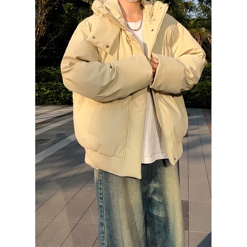 现货5W件冬季三防重磅boxy短款羽绒连帽PU皮棉衣外套防风加厚棉服图片