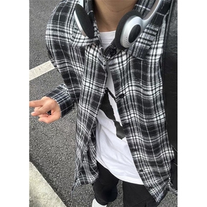 格子衬衫男女春秋季穿搭长袖衬衣外搭开衫慵懒风休闲外套 CS322图片