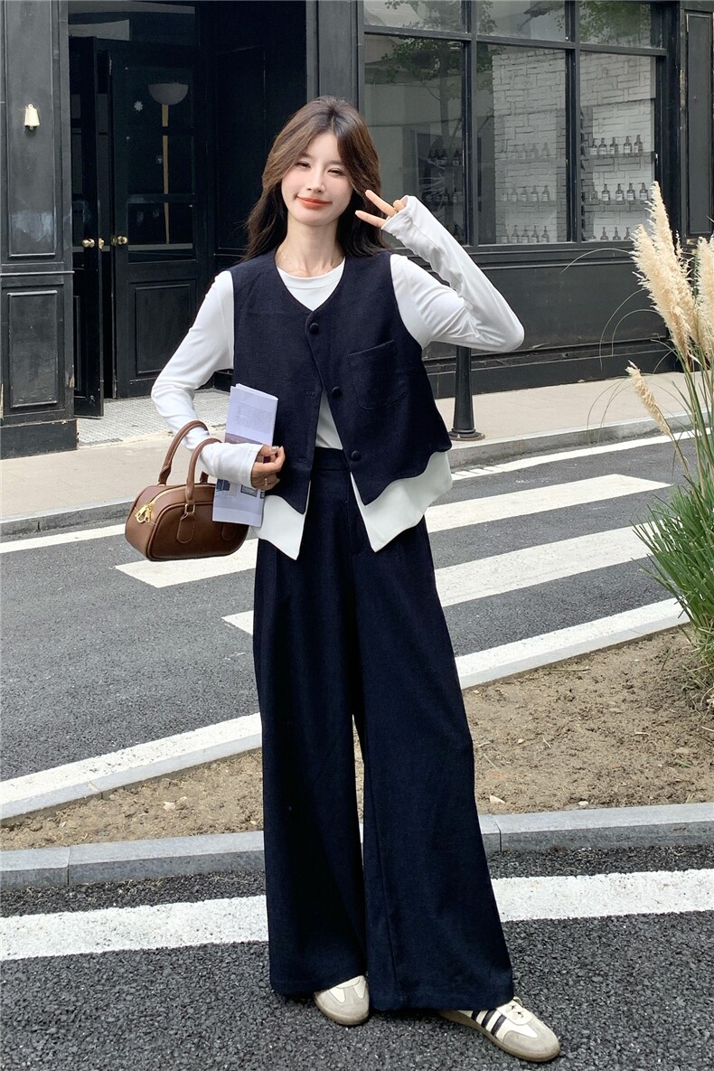 新款！大量！马甲白T阔腿裤两件套2C133-8977-P185-K248,女装套装/套裙,2C133