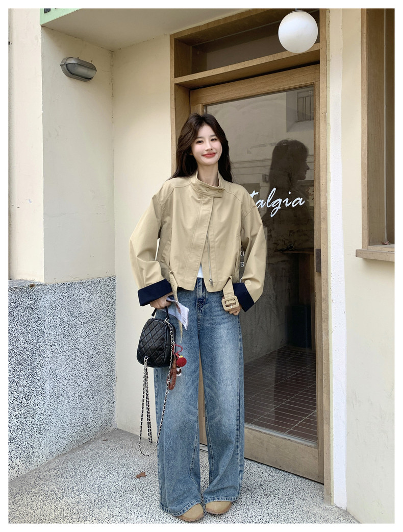 卡其色短款工装风衣夹克外套女春秋2026新款时尚小个子巨好看上衣,女装短外套,2C159