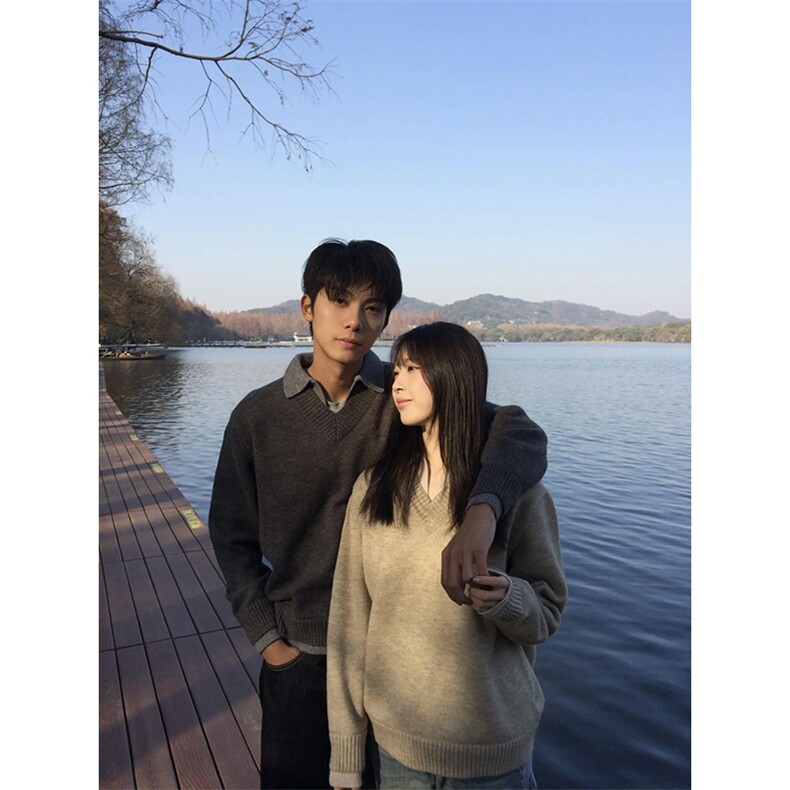 重磅北极绒假两件衬衫领毛衣美式高街复古休闲慵懒纯色翻领针织衫,男装针织衫/毛衣,电商A486