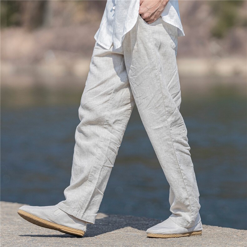纯亚麻裤子男夏季薄款修身小直筒休闲透气麻本色长裤K49P105，男装休闲裤，星座704A（原B229A）