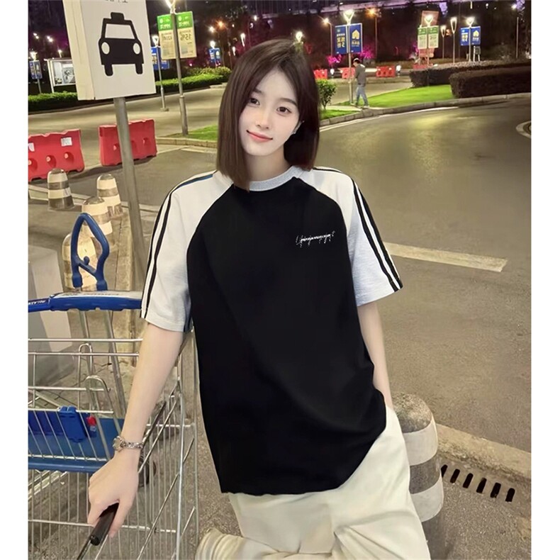 抖音得物品质二开240克宽松纯棉美式潮牌插肩三杠织带短袖T恤，男装T恤，电商A486