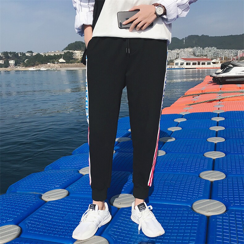 春季新款束脚裤休闲裤卫裤条纹运动裤男士小脚哈伦长裤潮DS87T,男装休闲裤,电商A102
