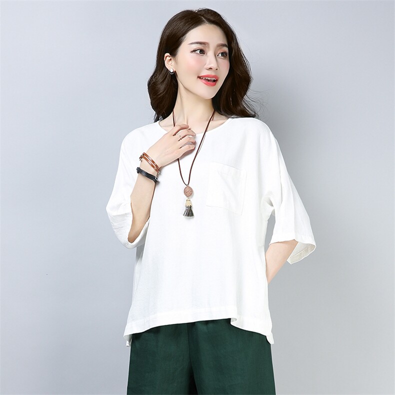 时尚宽松显瘦纯棉休闲T恤女夏季新款百搭简约圆领短袖上衣图片