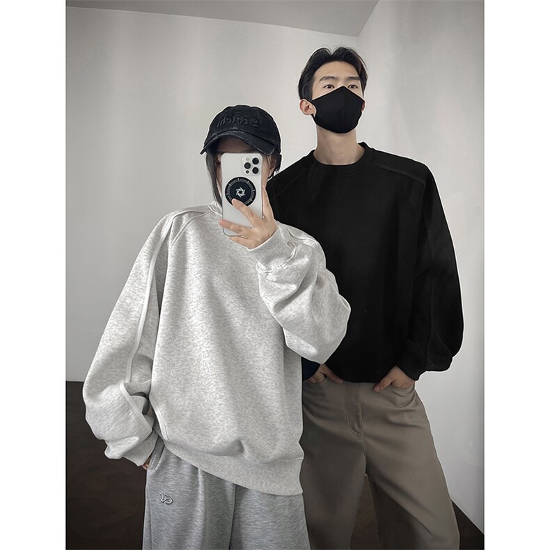 500克重磅拼接结构板圆领卫衣撞色加绒奥粒绒外套RH5317JR-P57,女装短外套,星座610B-1