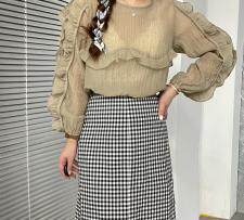 拼接丝瓜袖波浪纹上衣，其它，新袖