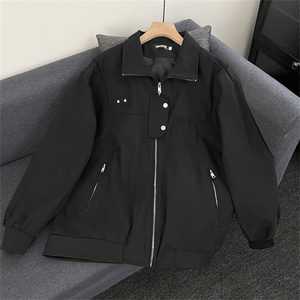 2025春秋新款深灰色飞行服棒球服外套宽松ins美式复古夹克上衣图片