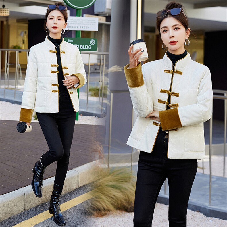 现货！提花羽绒棉服2024冬季新款长袖盘扣加厚短款小棉衣,女装棉衣/棉服,新依时派