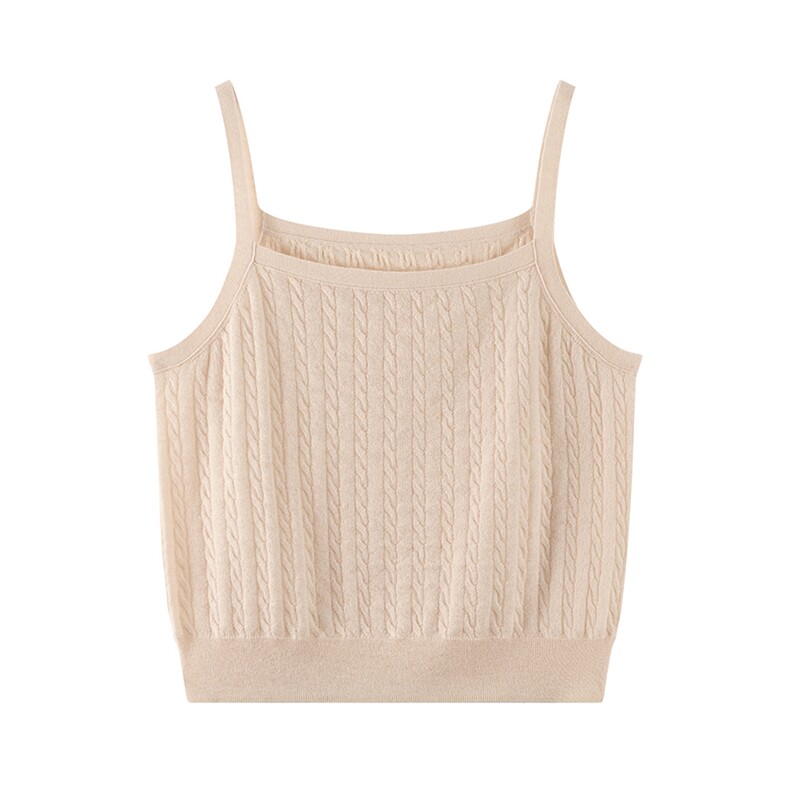 2025舒适百搭简约阿兰花一字领吊带背心，女装羊绒衫，绒默