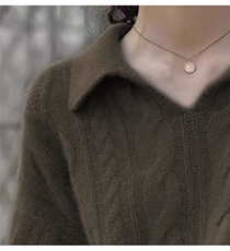 2025年秋季通勤单件七针宽松麻花Polo领时尚百搭通勤简约休闲，女装羊毛衫，百纯羊绒