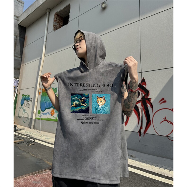 麂皮绒连帽背心坎肩男T恤美式港风JLB454-P30控48,男装T恤,电商B370