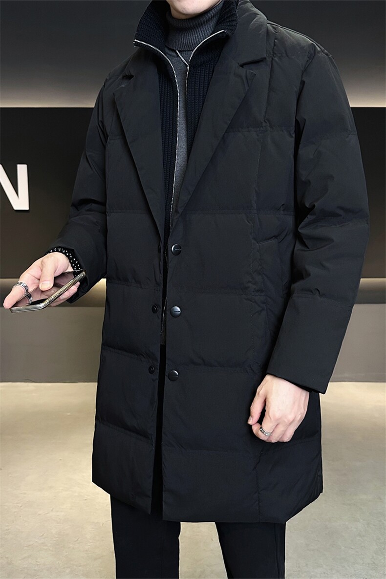 新标90绒有报告男士翻领中长款假两件羽绒服外套7205-P355,男装羽绒服,电商B338