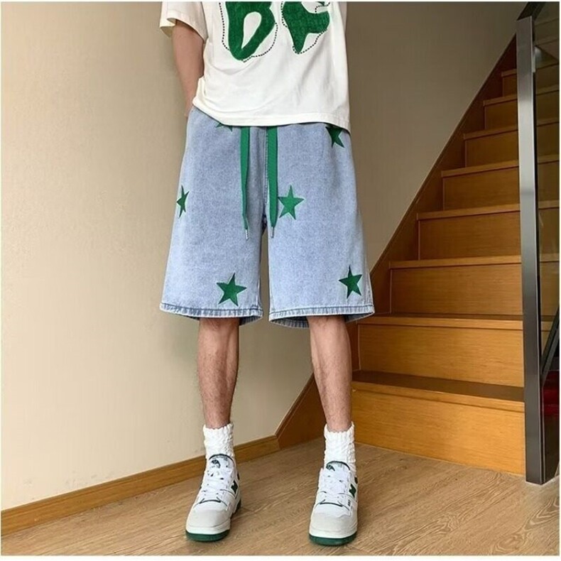 牛仔短裤男直筒宽松休闲百搭夏季刺绣韩版潮流男生中裤潮牌五分裤,男装牛仔裤,星座506