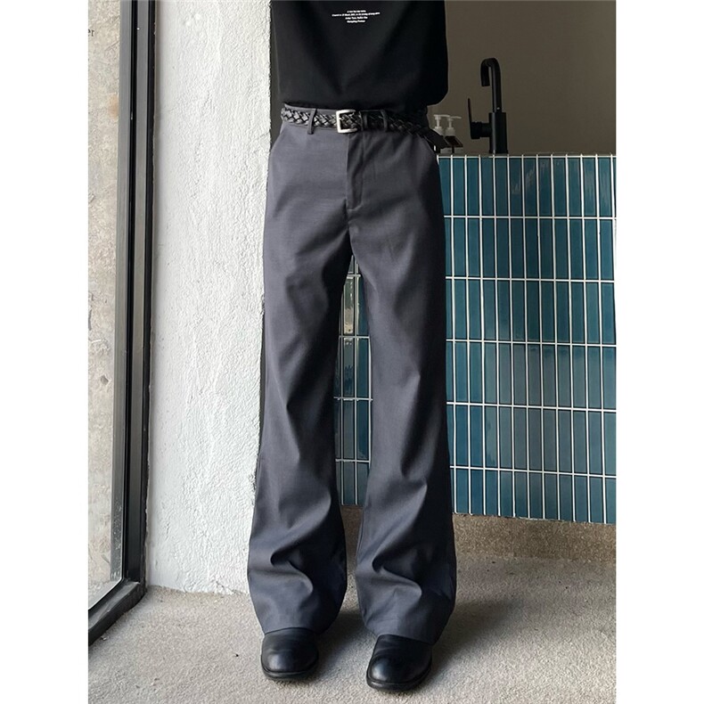 加绒美式高街cleanfit廓形西裤黑色休闲裤男女直筒微喇vibe裤子,男装西裤,星座506A