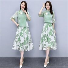 民族风女2023年夏季新款复古中国风改良旗袍雪纺连衣裙，女装连衣裙，韩然一族