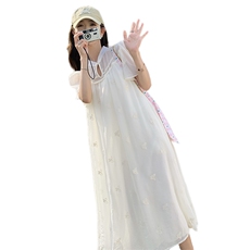 轻国风米白色连衣裙女2025夏季新款法式复古别致绝美新中式长裙子，女装连衣裙，2C088
