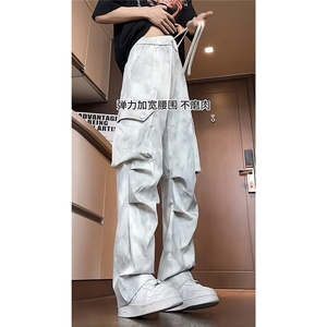 休闲脏脏裤扎染工装裤冰丝褶皱长K383-P38图片
