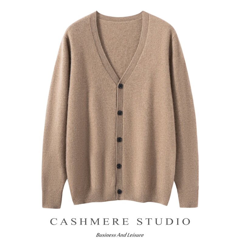 2025春秋新款羊绒衫女100纯羊绒精纺V领气质通勤外套纯色针织开衫，男装羊绒套衫，绒誉暖羊绒