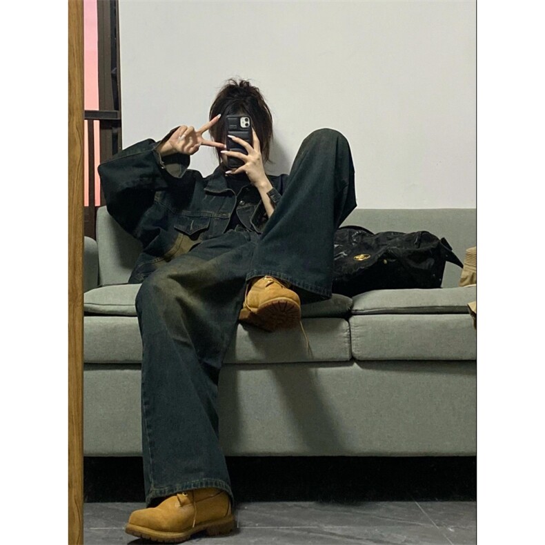 HSL2901-k8888批150限198水洗做旧潮牌美式夹克外套套装,男装休闲套装,电商A089-1