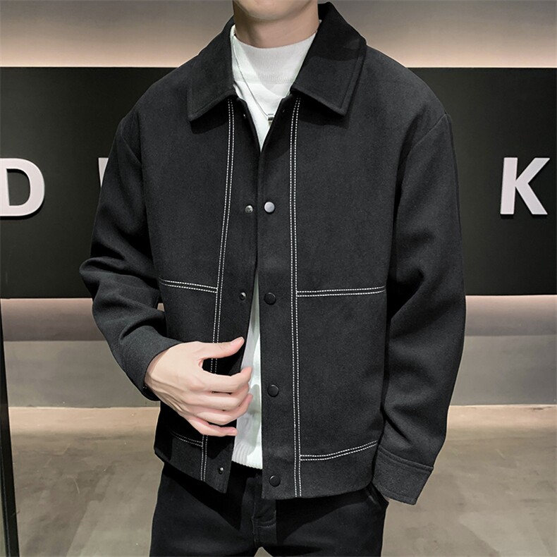 店主风高端呢子拼色宽松韩版外套大衣夹克男A236-JK8020-P130,男装夹克,电商A236