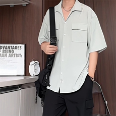 C3070/P35新款港风冰丝工装多口袋短袖衬衣男女潮大码外套衬衫男，男装衬衫，电商A141