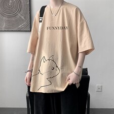 YT26149-P30亚短袖t恤男大码五分袖男宽松七分袖港风模特，男装T恤，电商A040