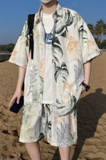 热带植物沙滩套装宽松花衬衫男短袖痞帅休闲两件套衣35裤23/TP58，男装衬衫，电商A012