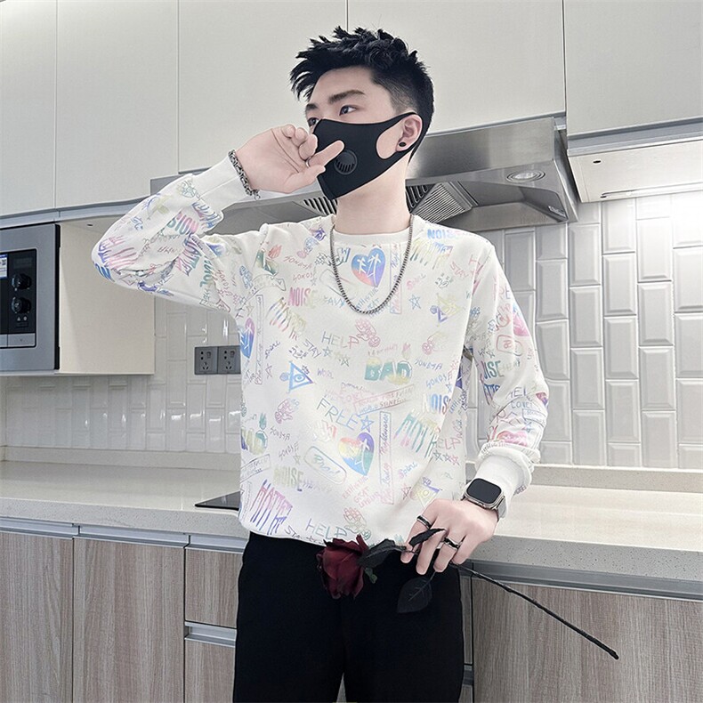 高级感印花卫衣男长袖社会小伙T恤301C-WY18-P58控78,男装T恤,星座301C（原B323）