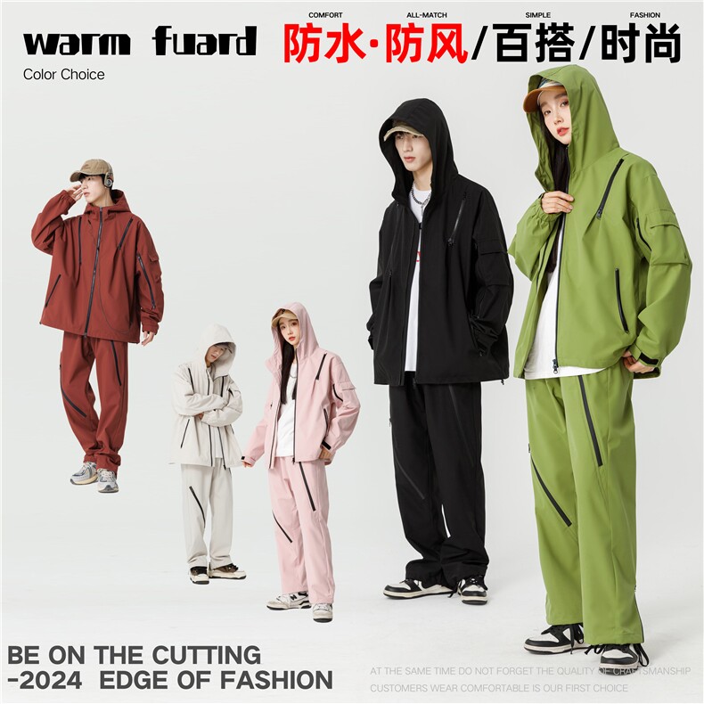 现货三防二开情侣冲锋衣套装户外登山服DSA157B-TZ562-P120可分拆,男装休闲套装,电商A157B